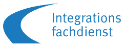 Logo vom Integrations-Fachdienst.  Es ist eine blauer Straße, daneben steht der Text: Integrations-Fachdienst.